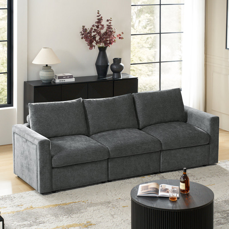 Canapé modulaire de rangement 3 pièces avec accoudoirs multifonctionnels Doulyn, Gris