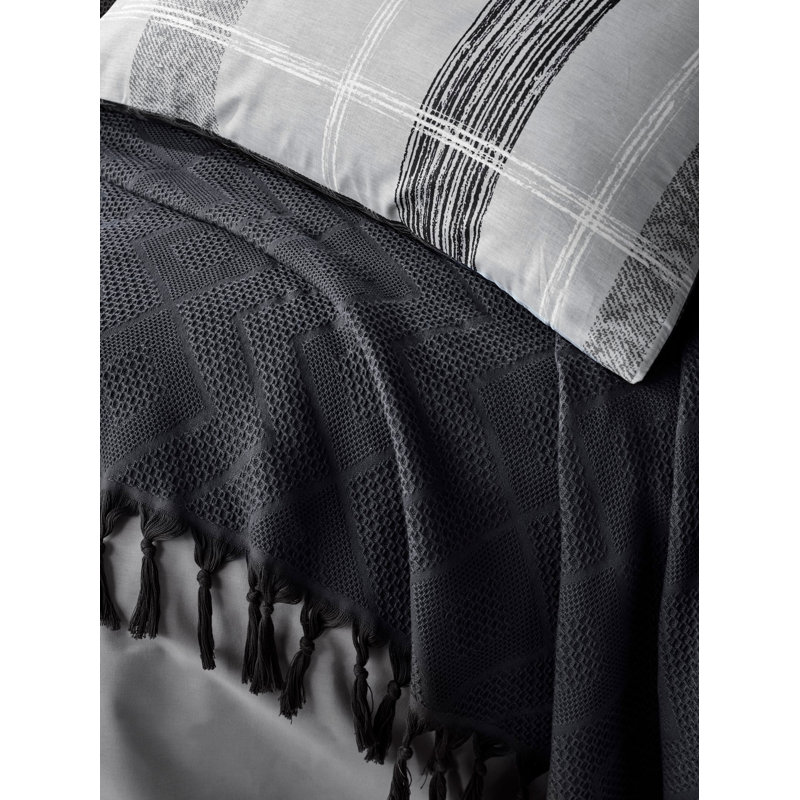 Cotton Solid Colour Coverlet, Anthracite/Grey