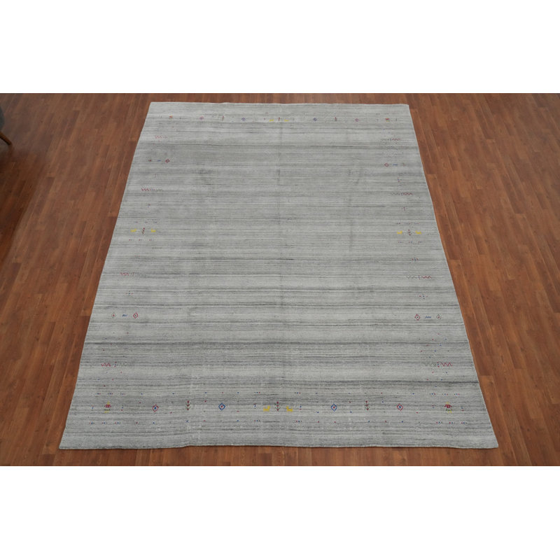 Tapis gris minimaliste de style Gabbeh 9 x 12 avec motif subtil