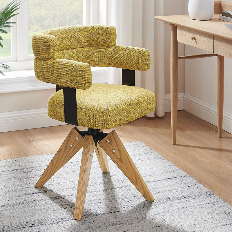 Breunna Linen Upholstered Home Office Task Chair, Yellow