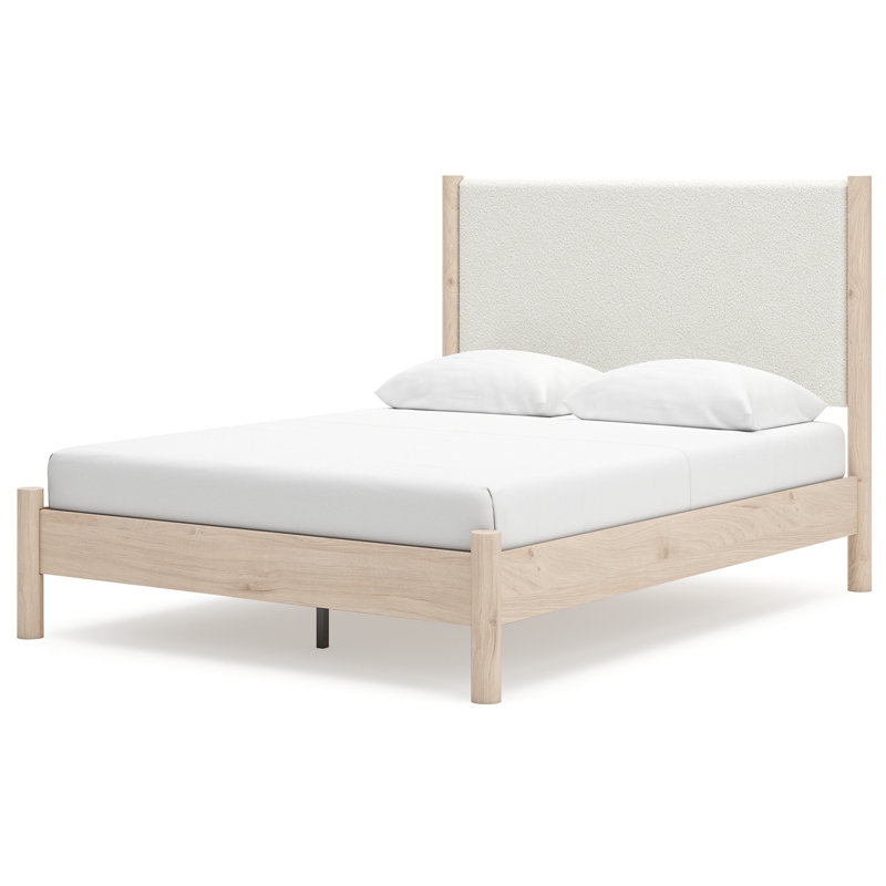 Cadmori Upholstered Panel Bed, White;Beige, Queen
