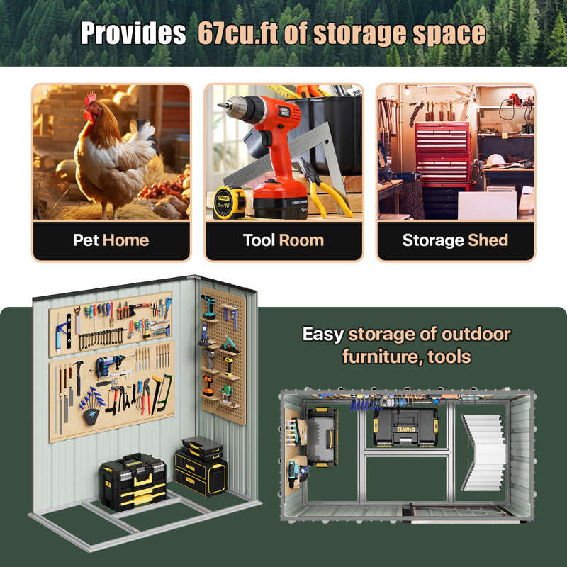5.1 ft. W x 2.8 ft. D Galvanized Steel Metal Storage Shed with Base