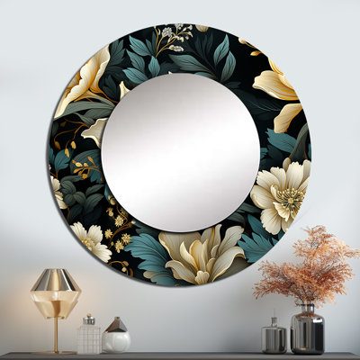 Botanical Green Damask Harmony - miroir décoratif damassé, grand miroir mural rond vert, impression sur métal
