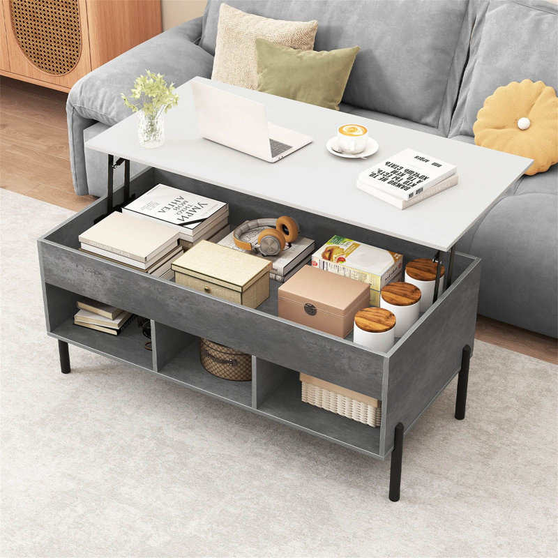 Coffee Table with Storage, Grey, White