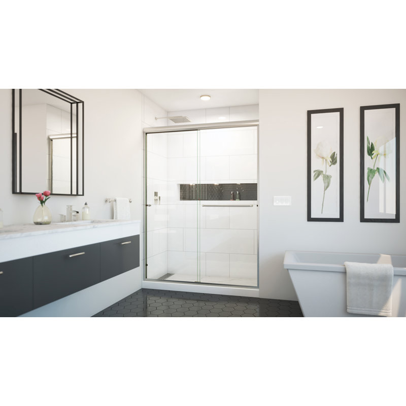 Porte de douche sans cadre Ete l 56 po x 80,38 po Ete, Left Opening, Nickel brossé
