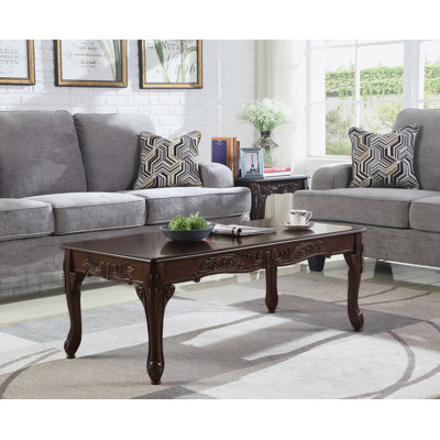 Traditional Ornate Detailing Dark Cherry Finish Wood Coffee Table
