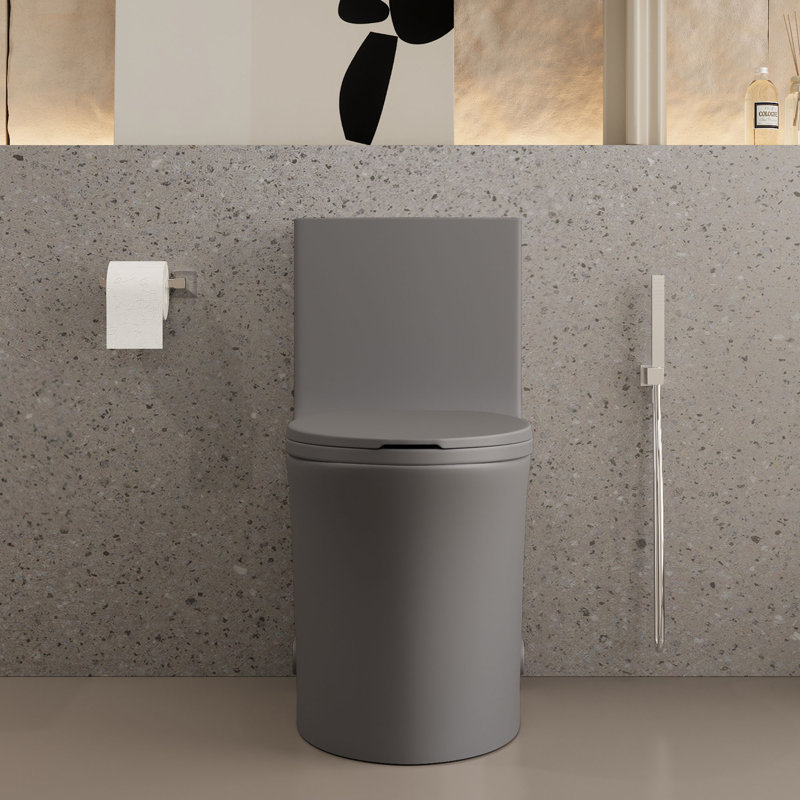 One-Piece 0.8/1.28 GPF Dual Flush Elongated Toilet In Seat Included, Light Gray