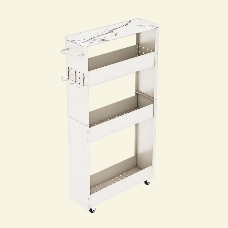 Kitchen Rolling Cart Narrow Storage Cabinet with Handle & Wheels, White