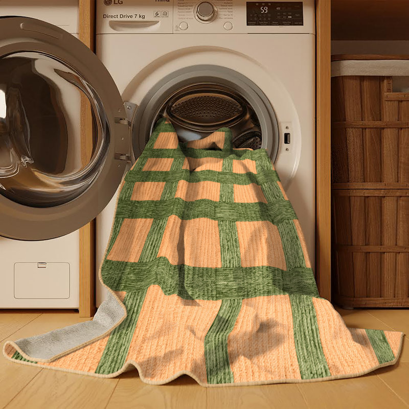 Machine Washable Checkered Brown Area Rug, Square 4'