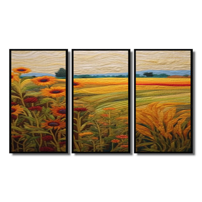 Tournesols par le pré vert - ensemble de décoration murale prairie