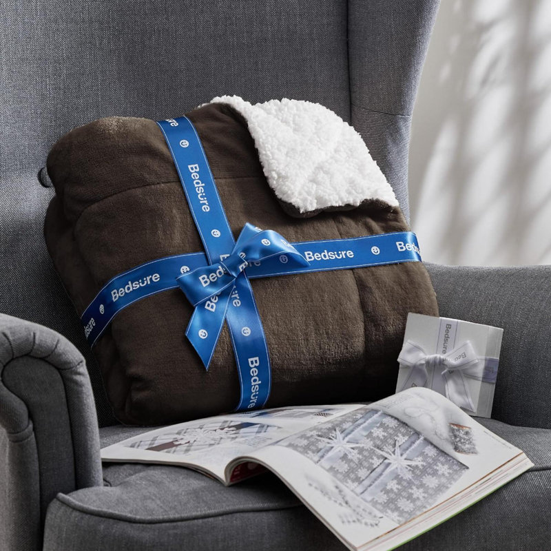 Jeté en sherpa Sherpa, L 90 po x L 90 po, Brun