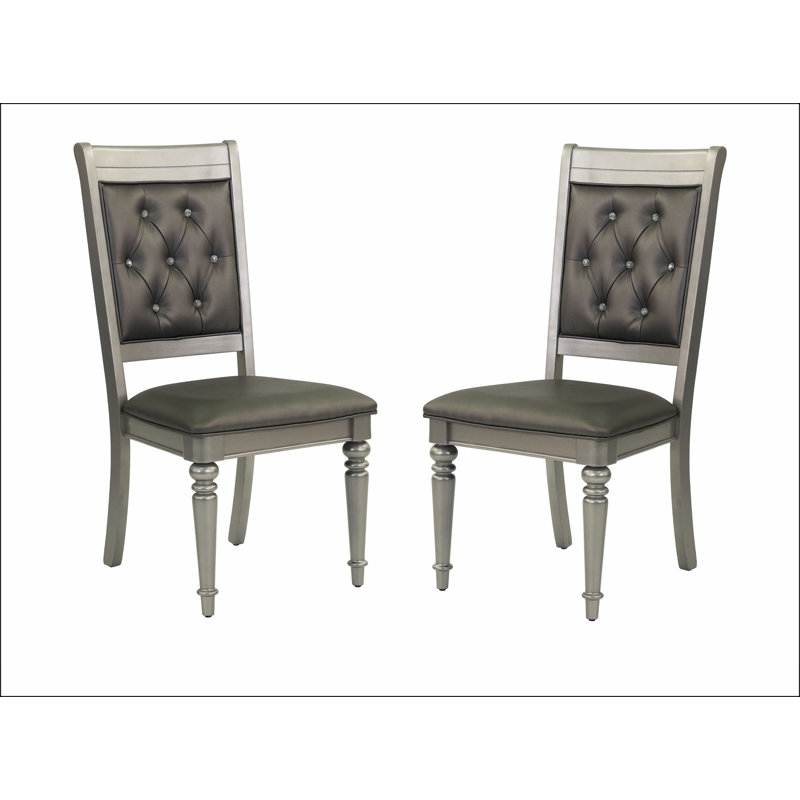 Ensemble de 2 chaises d'appoint rembourrées de luxe capitonnées argentées, parfaites pour les sièges élégants et confortables