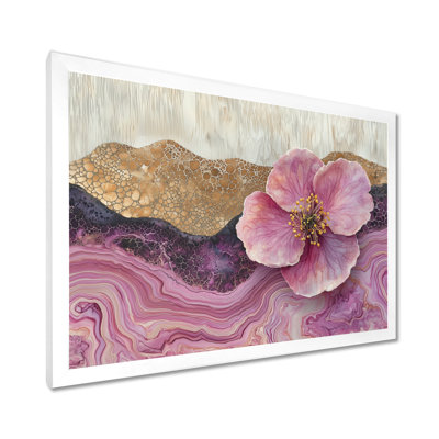 Fleur de pommier sur un sommet d'une rivière d'encre rose et blanche II - Art mural fleur de pommier
