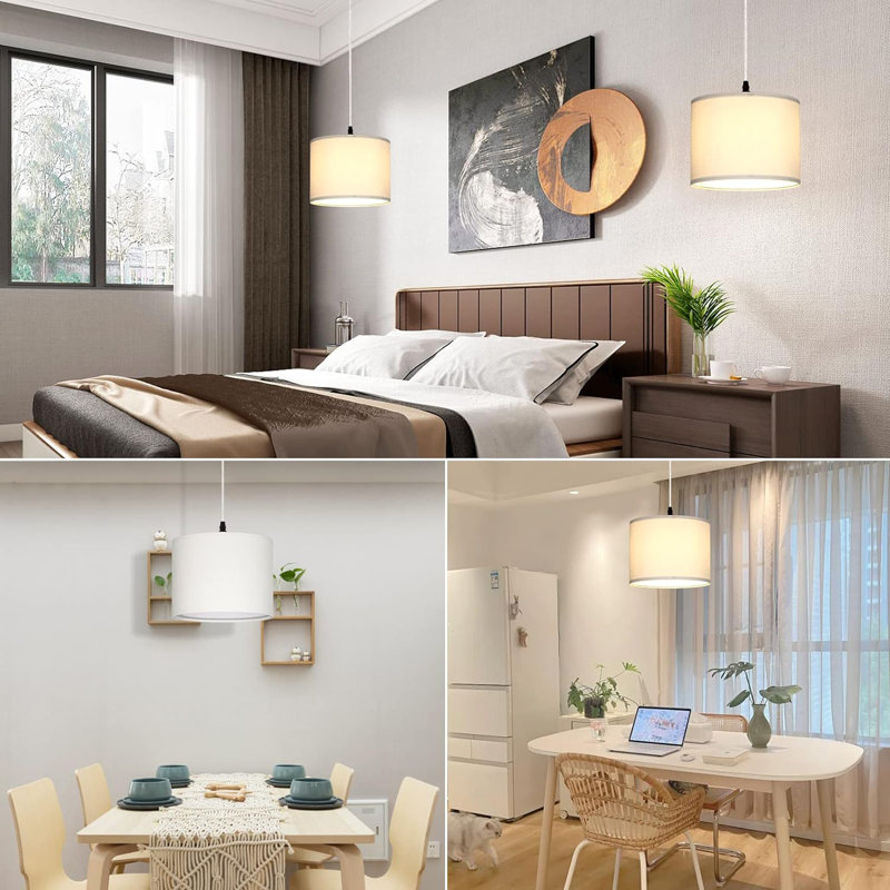 Plug in Pendant Light, Hanging Light with Plug in Cord with Dimmable Switch, Hanging Lamp, White