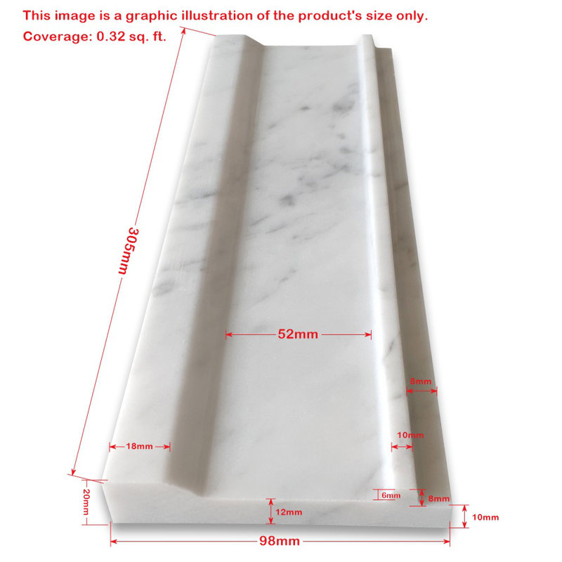 Carrara White Marble 4X12 Plaza Trim Molding Polished