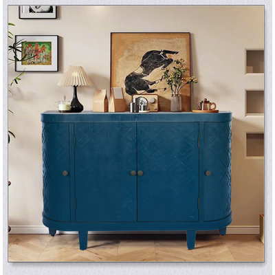 47'' Oval Storage Cabinet With 4 Doors, Fluted Accent And Curvy Edge, Sliding Door, Freestanding Credenza For Living Room And Kitchen