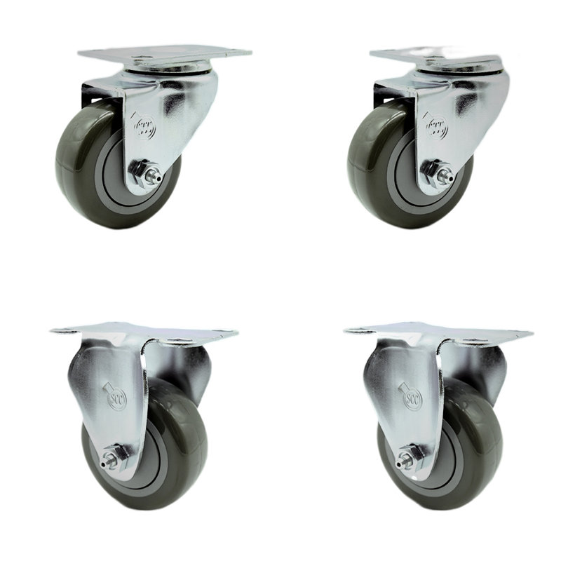 4 Piece Polyurethane Swivel Caster Set, Gray