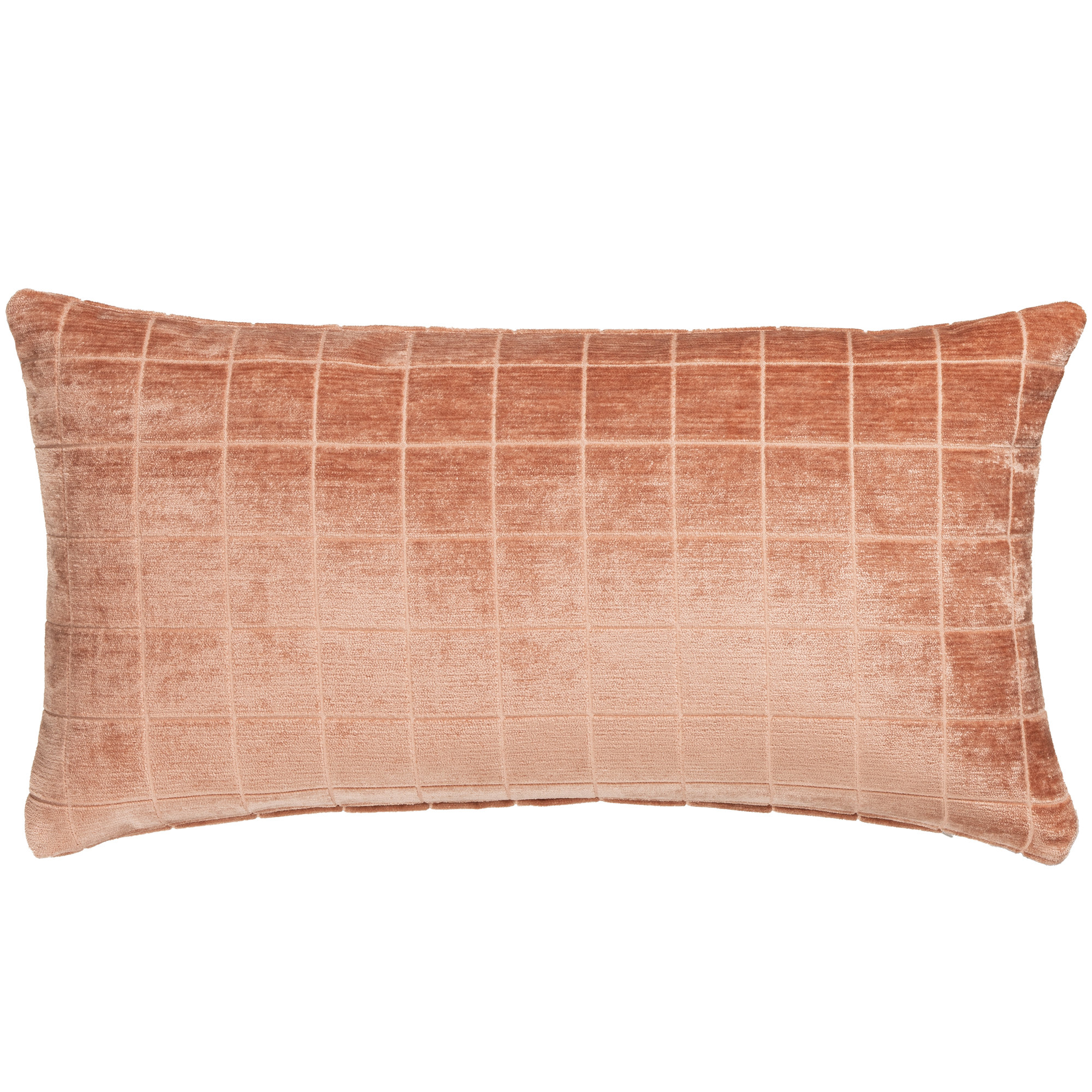 Otterville Velvet Grid Lumbar Pillow, Terracotta Geometric, 12"H x 21"W, Polyester