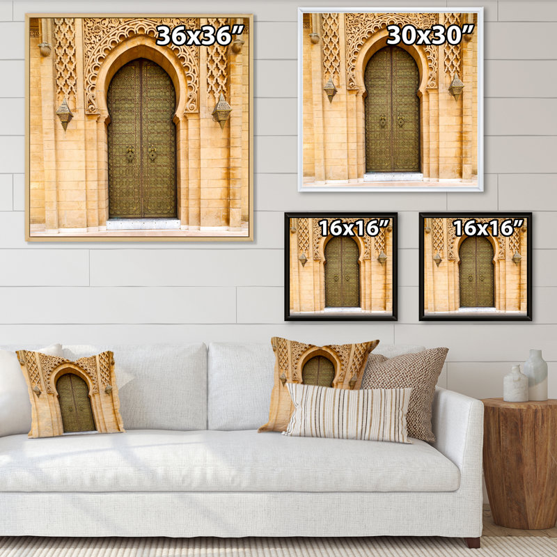 Vieille porte au Maroc - reproduction sur toile, H 36 po x l 36 po x P 1,5 po, Cadre flottant érable