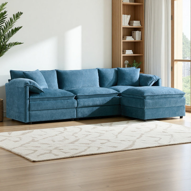 103" Chenille Modular Sectional Sofa With Deep And Wide Seat,L Shaped Cloud Couch Set With Double Cushions,4 Seat Sofa With Movable Ottoman