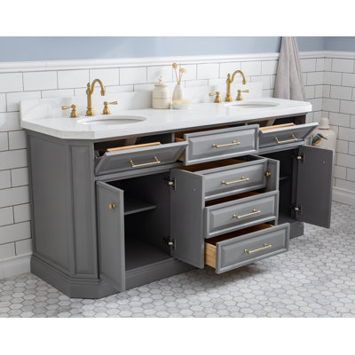 Bruning 72" Carrara Engineered Marble Countertop Bath Vanity with Mirror