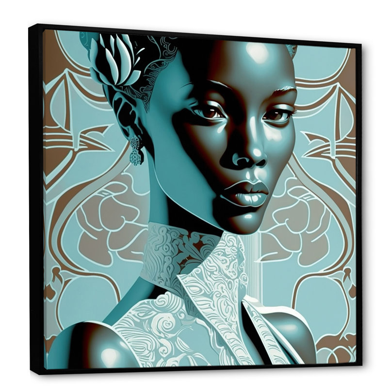 Magnifique rétro modèle afro-américain - impression sur toile, H 16 po x l 16 po x P 1 po, Cadre flottant noir
