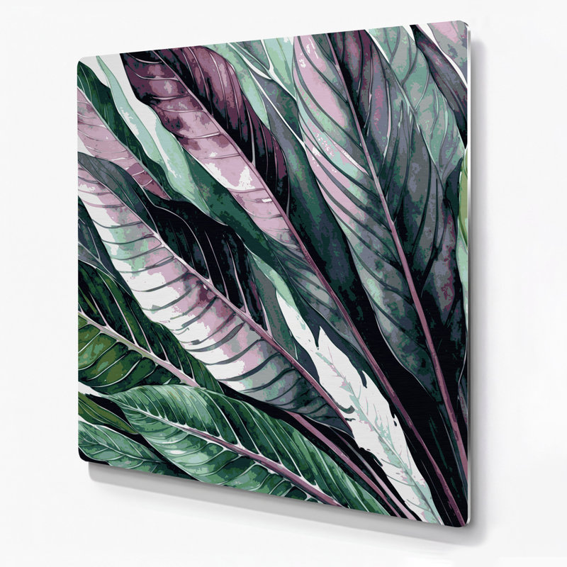 Art mural botanique en métal gris Calathea, H 16 po x l 16 po