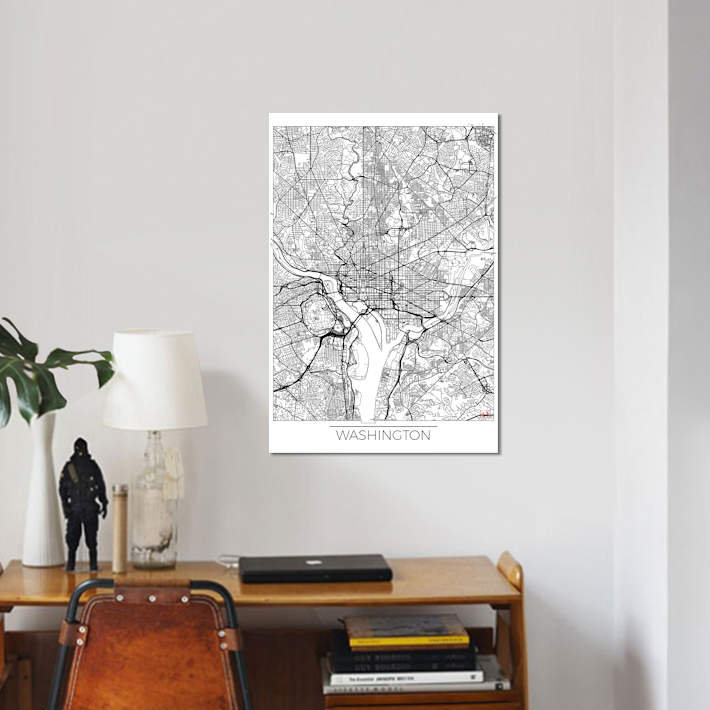 « washington, d.c. minimal urban blueprint map », impression sur toile, H 12 po x l 8 po x P 0,75 po, Toile tendue