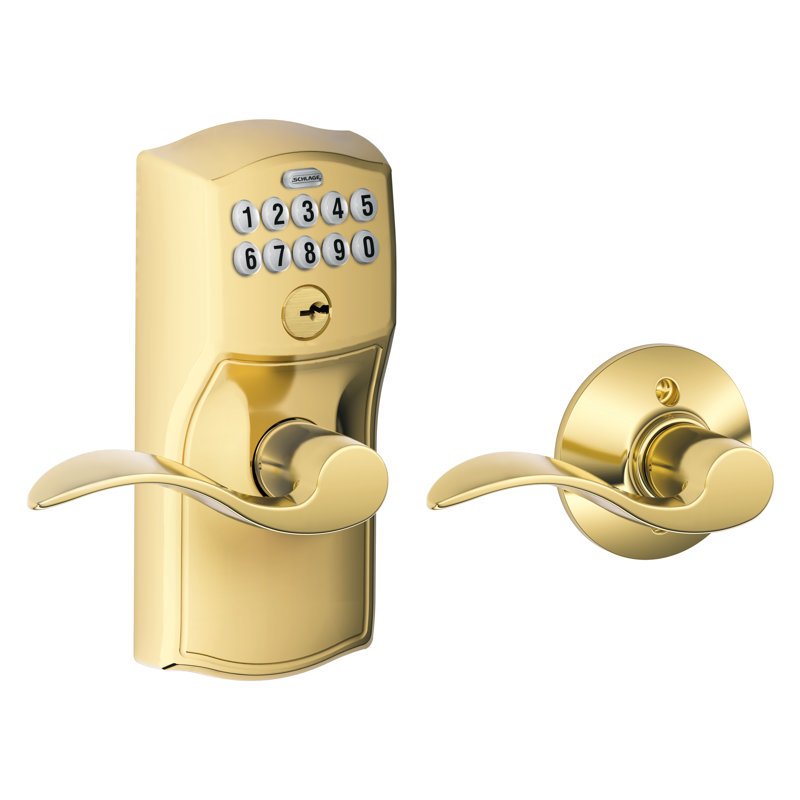 Accent Keypad Lever with Camelot Trim, Bright Brass, Keyed Alike