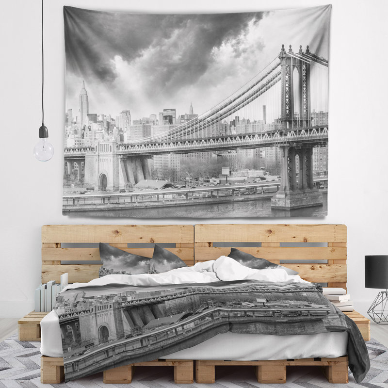 Tapisserie d’horizon de manhattan gris cityscape, H 32 po x l 39 po