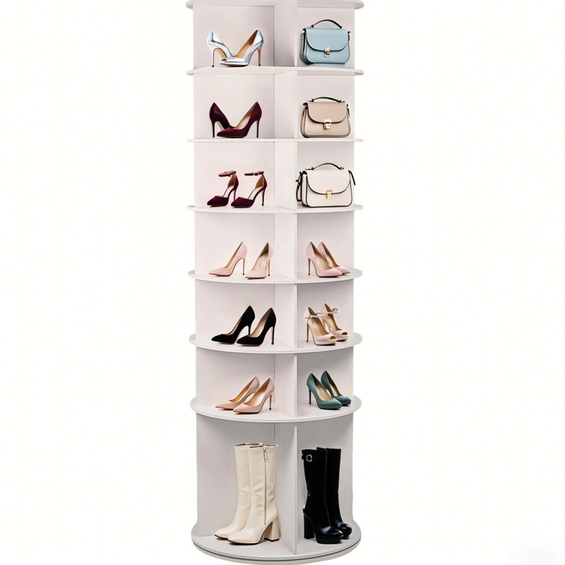 Range-chaussures rotatif 360 °, 7 niveaux, présentoir rond, blanc, espace et facile à nettoyer