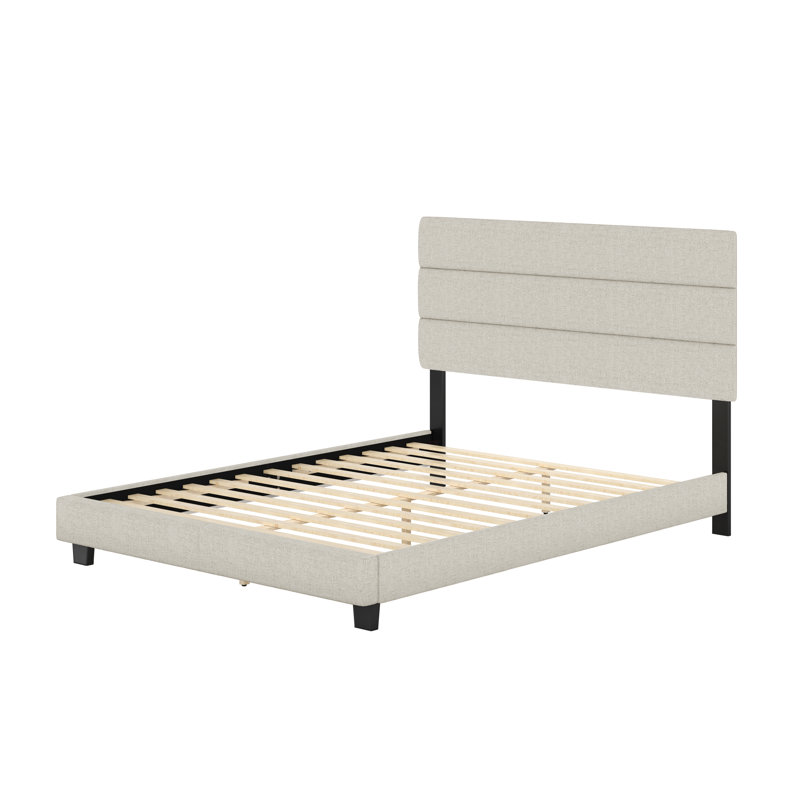 Sicily Full Upholstered Linen Platform Bed with Tufted Headboard