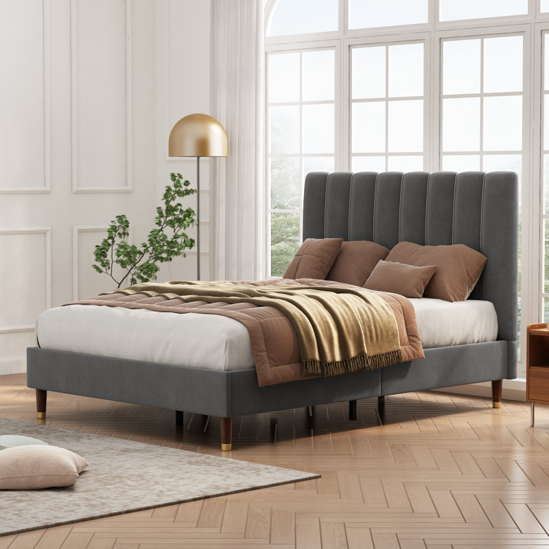 Lit plateforme tapissier Carmesa, Double, gris