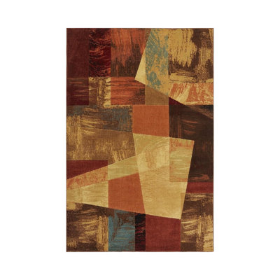 Tapis contemporain à motif abstrait géométrique, rectangulaire, 7 pi 10 po x 10 pi 2 po, brun
