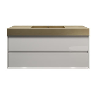 Meuble-lavabo mural blanc brillant 48 po avec lavabo en acier doré Lux
