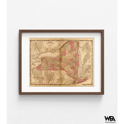 Affiche de carte de New York, New York 1862, carte de l'État américain, art mural de la fonction publique américaine, décor de l'école de New York, affiche de l'État américain de géographie