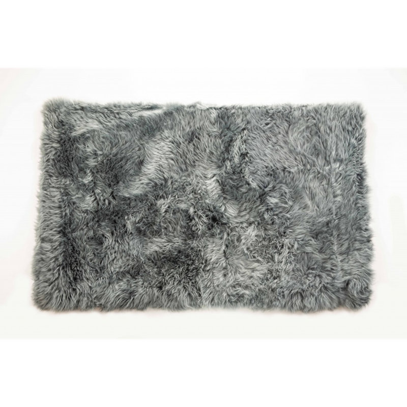 Gray Natural Sheepskin Area Rug, Rectangle 3' x 5'
