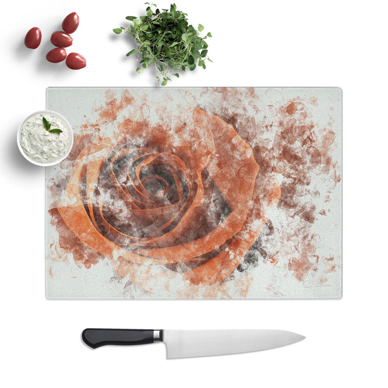 Tempered Glass Orange Rose Chopping Board, 20 cm x 28.5 cm