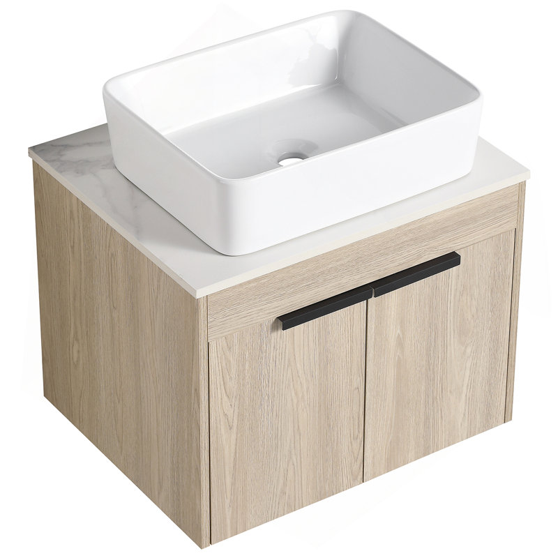 Modern Design Float Bathroom Vanity With Ceramic Basin Set, 23.6"