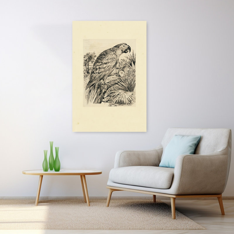 Illustration de perroquet abstrait, palmier, paysage tropical, H 48 po x l 32 po