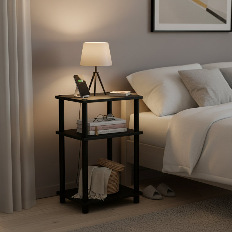 Table de chevet 3 rangées à rangement ouvert Turn-N-Tube, paquet de 1 avec poteaux en plastique, Noir