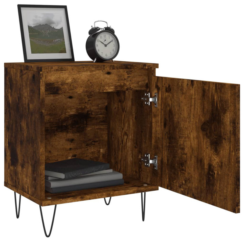 Bismarck 40cm W Iron Bedside Table, Smoked Oak, Individual