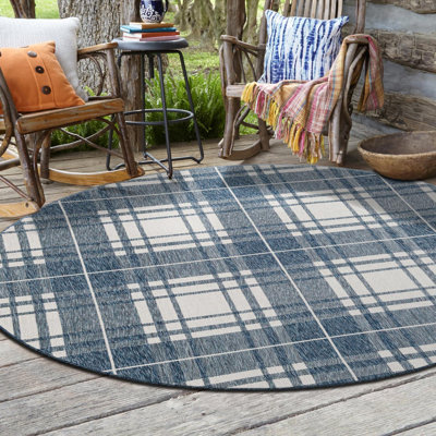 Tereon Plaid Machine Made Power Loom Polypropylene Plastic Indoor/Outdoor Area Rug in Blue/White