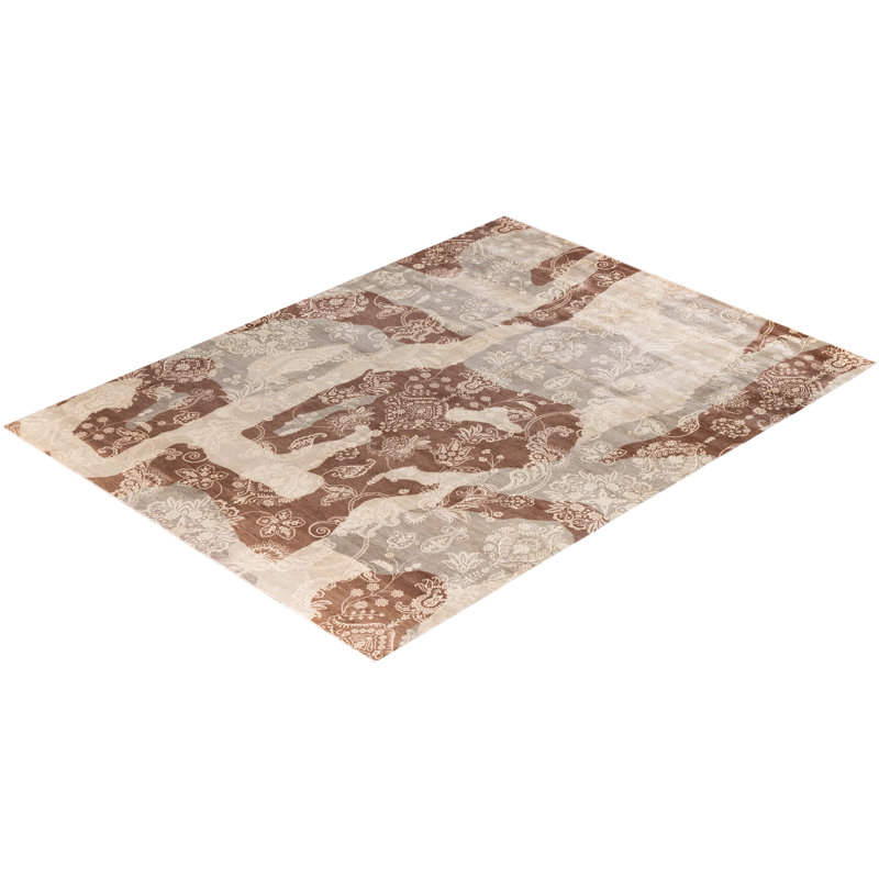 Tapis noué à la main de conception unique Ikat - ivoire, 9 pi 2 po x 12 pi 4 po