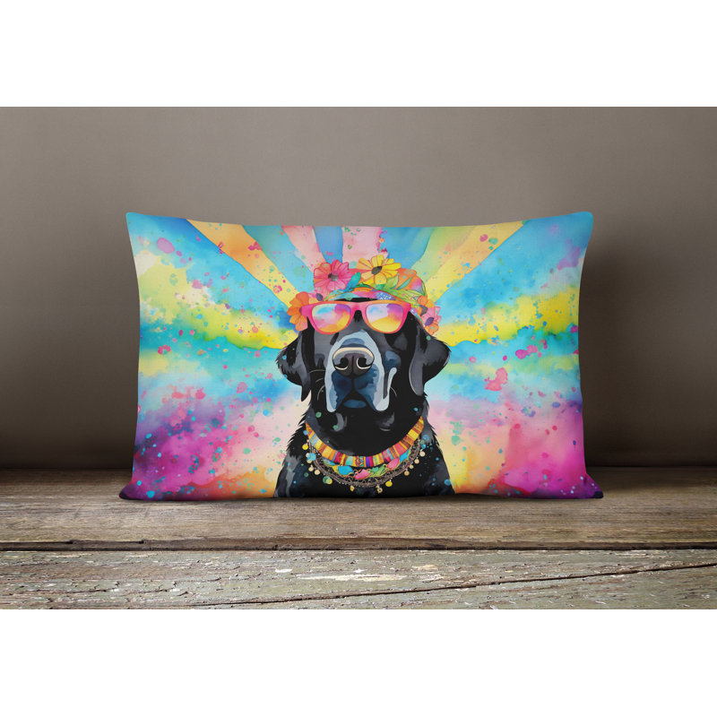 Black Labrador Hippie Dawg Fabric Decorative Pillow