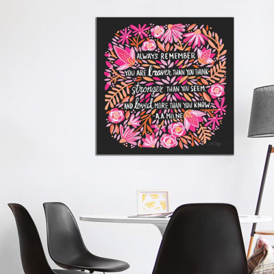 Always Remember, Pink & Charcoal by Cat Coquillette - Wrapped Canvas Print