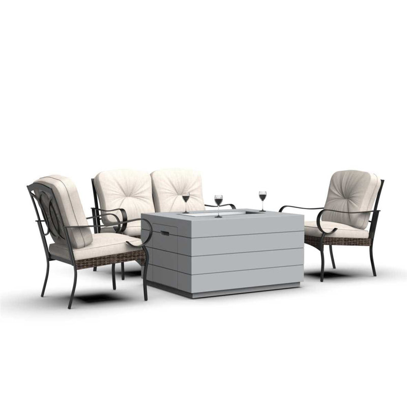 Ensemble de conversation en osier / rotin pour 4 personnes avec coussins Castelli