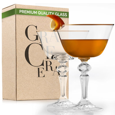 Ensemble de 2 verres à vin en cristal transparent Elegant Retro Gold Coupe