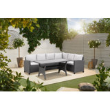 Herlihy Garden Rattan Dining Set with L Shape Sofa Rectangular 6 - Person 144cm Long Dining Set with Cushions