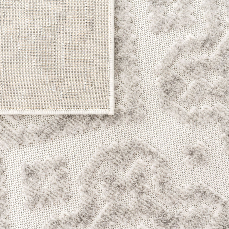 Tapis intérieur / extérieur en polypropylène tissé à la machine Harkesh gris clair / beige, Rectangle 6 pi 7 po x 9 pi 6 po